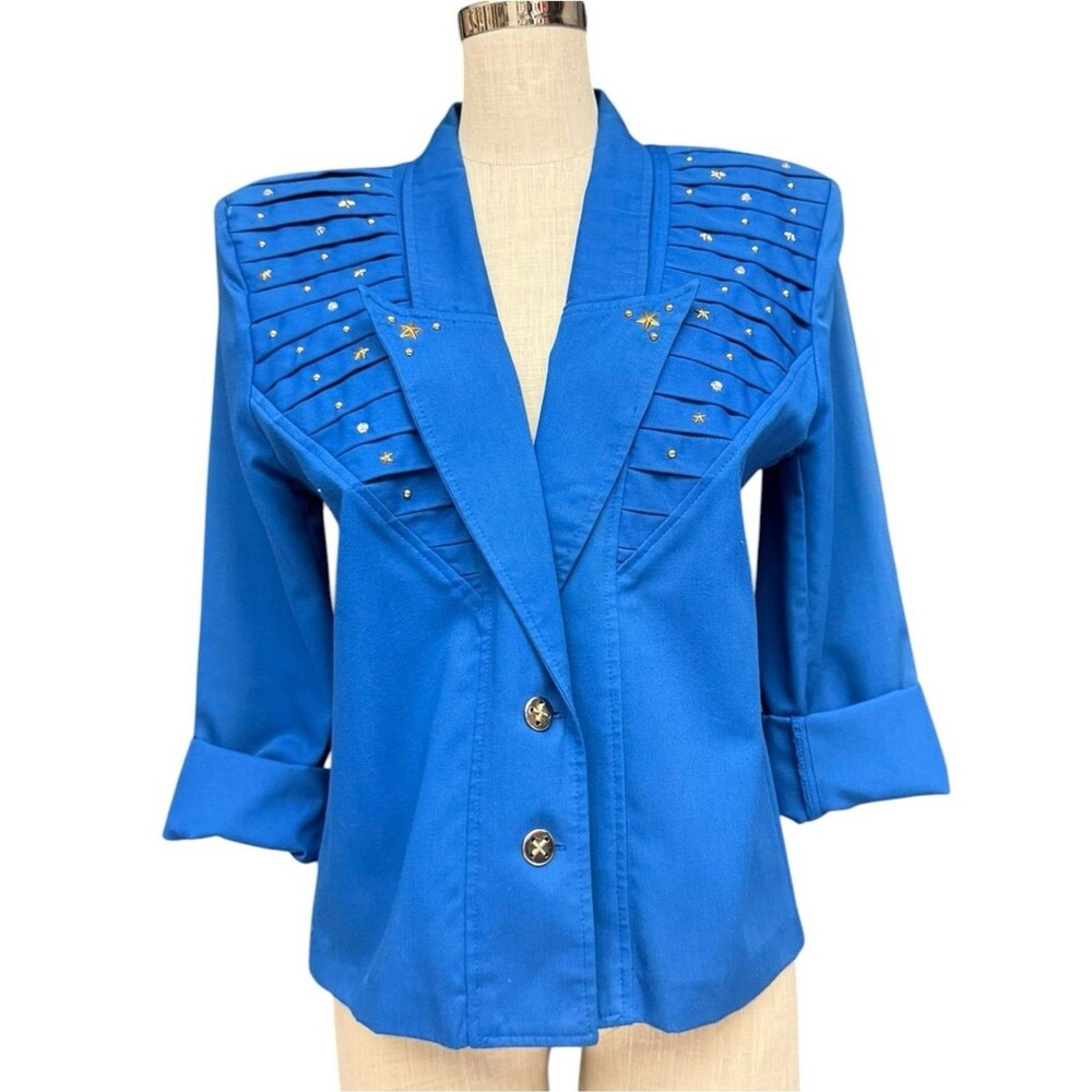 Glam 80s Royal Blue Studded Vintage Blazer Jacket Size 12, City Girl Star Studs
